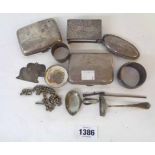 A quantity of scrap silver and white metal items including two cigarette cases, matchbox sleeve