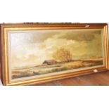 Arthur G. Parke: gilt framed oil on board, depicting a fenland landscape with building and stand