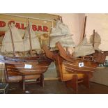 Two vintage wooden ship models of Chinese junks