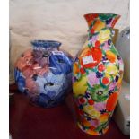 A Valerie Shelton hand painted floral studio pottery vase - sold with another similarly decorated