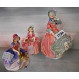 Three Royal Doulton figures HN 1922 Spring Morning, HN 1467 Monica, and HN 1811 Bo Peep (cracked