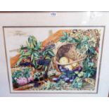 Rosemary Forster: a framed limited edition coloured print still life with various fruits and baskets