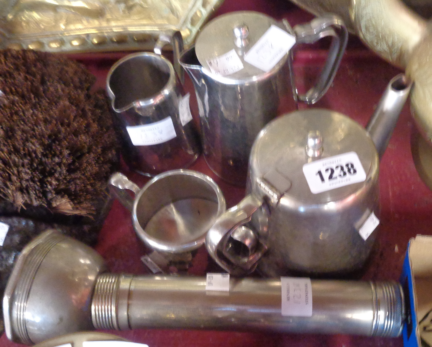 A vintage Old Hall beaten stainless steel tea service - sold with a vintage Eveready torch (a/f)