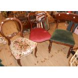 Three 19th Century mahogany framed chairs comprising a rosewood and a mahogany framed balloon back