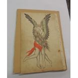 An original partly coloured tattoo flash depicting a woman in an embrace with an angel - circa 1900