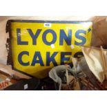A Vintage Double Sided Enamel Lyons Cake A vintage double sided enamel Lyons' Cakes sign