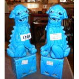 A pair of turqouise glazed dogs of fo