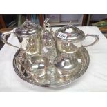 A Viners silver plated tea set on tray a A Viners silver plated four piece silver plated tea and