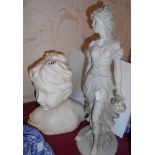 A modern ceramic bust of a young girl - sold with a modern Past Times resin figure
