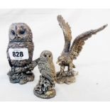 Two Country Artists hallmarked silver owl ornaments - sold with an eagle similar