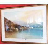 John Shapland: a gilt framed watercolour, depicting a large and extensive view of Montreux from