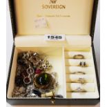 A jewellery box containing good quality costume jewellery rings, necklaces, etc.