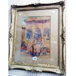 H.B.B.: an ornate parcel gilt framed watercolour, depicting an Arab bazaar scene
