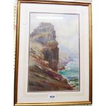 Clifford George Blampied: a gilt framed watercolour, depicting a view of Castle Rock, Lynton -