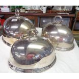A set of three Walker & Hall silver plated graduated meat domes
