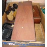 A box of collectable items including assorted wooden boxes, ebony dressing table set, etc.