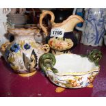 Two 20th Century Italian majolica vases - sold with an English bone china jug - various condition