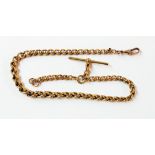 A fully marked 9ct./375 gold graduated link Albert watch chain with T-bar and lobster clasp
