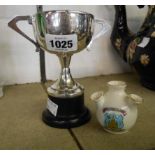 A Coronet ware crested china tulip vase with Ashburton crest - siold with a silver plated trophy cup
