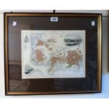 A gilt framed John Tallis & Company coloured map print of Plymouth, Devonport and Stonehouse