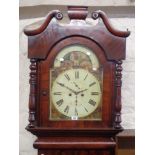 A 19th Century flame mahogany veneered longcase clock with swan neck pediment to hood, the 14"