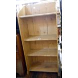 A 43.5cm waxed pine four shelf open bookcase