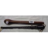 A mahogany cudgel engraved 1909-1910 - sold with a blackthorn similar