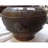 A Korean bronze jardiniere decorated with dragon and qilin panels - replacement base