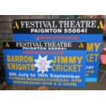 Two theatre advertising signs for the Festival Theatre Paignton - 1.23m X 1.59m and 0.86m X 1.56m