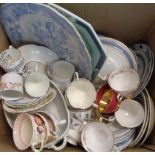 A box of assorted china including Royal Albert, Paragon, Wedgwood, etc.