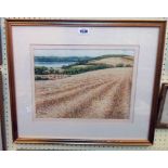 Monteith: a gilt framed pastel drawing, depicting a view of fields in Balmerino with River Tay in