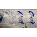 A Lenox glass dolphin ornament - sold with a pair of blue and clear glass dolphin ornaments
