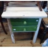 A 43cm vintage painted wood two drawer bedside chest with shabby chic finish