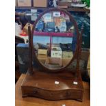 A 19th Century mahogany and strung platform dressing table mirror with drawer to serpentine base,