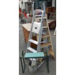 Three assorted small step ladders - sold with a garden kneeler and a galvanised watering can