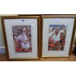 A pair of gilt framed colour prints, depicting ducks in a poppy field