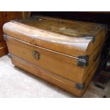 A 72cm late Victorian tin lift top travelling trunk with remains of japanned finish - latch missing,