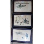 Cecil Aldin: three oak framed early 20th Century coloured prints of fishing and sporting interest