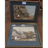 A pair of gilt framed English school watercolours, one depicting rocks in a landscape, the other a