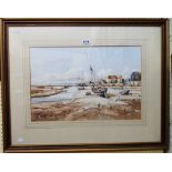 †John Sutton: a gilt framed watercolour entitled Low Water, Near Chichester - signed and titled in