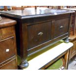 A 90cm 20th Century oak and mixed wood linen chest, set on turned feet