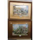 G. K. Mason: a pair of gilt framed and slipped watercolours, depicting English country cottage