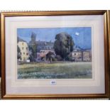 †D.W. Burley: a gilt framed mixed media painting entitled "Ehen sur Moselle" - signed and titled