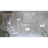 A quantity of glassware including jugs, vases, and glasses, etc.