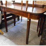 A 1.02m 19th Century mahogany and strung side table with decorative apron, set on reeded tapered