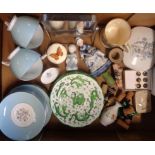 A box of china and collectable items including Mintons, Rosenthal box, Wedgwood, cloisonne cobra,