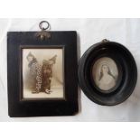 A 19th Century ebonised framed oval portrait miniature, depicting a lady - sold with a papier-