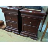A pair of 46.5cm modern stained wood bedside chests in the Victorian style, each with blind frieze