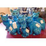 Six Chinese turquoise cat figurines of various size