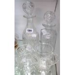 Two vintage cut crystal decanters - sold with a Mayflower commemorative tankard and another